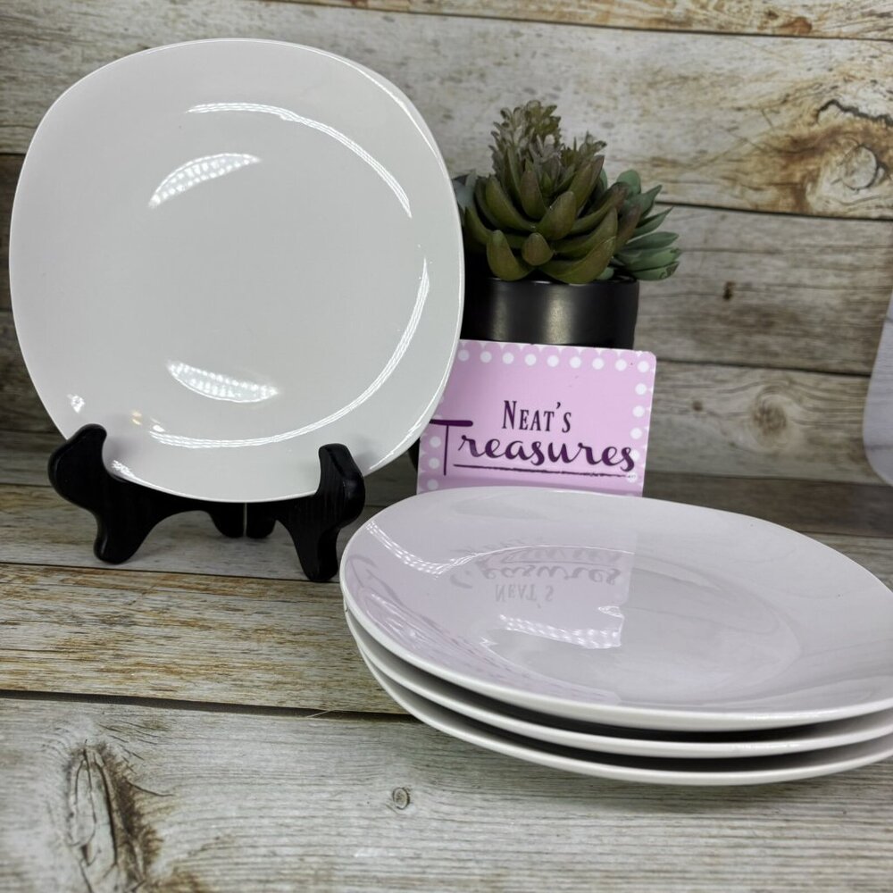 Metro Home Everyday Essentials WHITE Soft Square Porcelain Salad Plates Set of 4